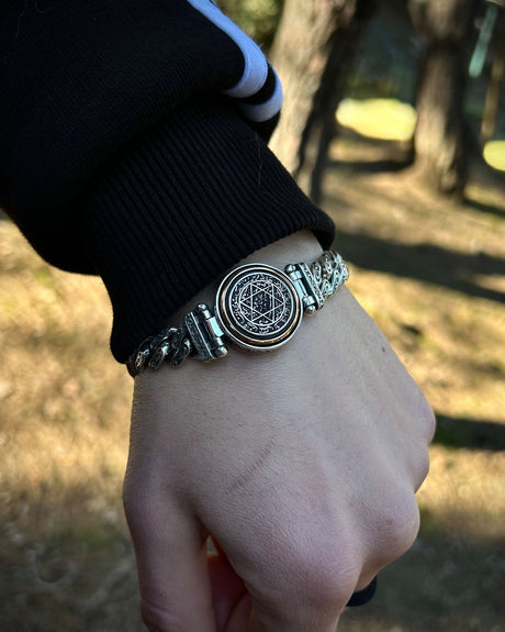 925 Sterling Silver Chain Bracelet - Seal of Solomon Protection Talisman