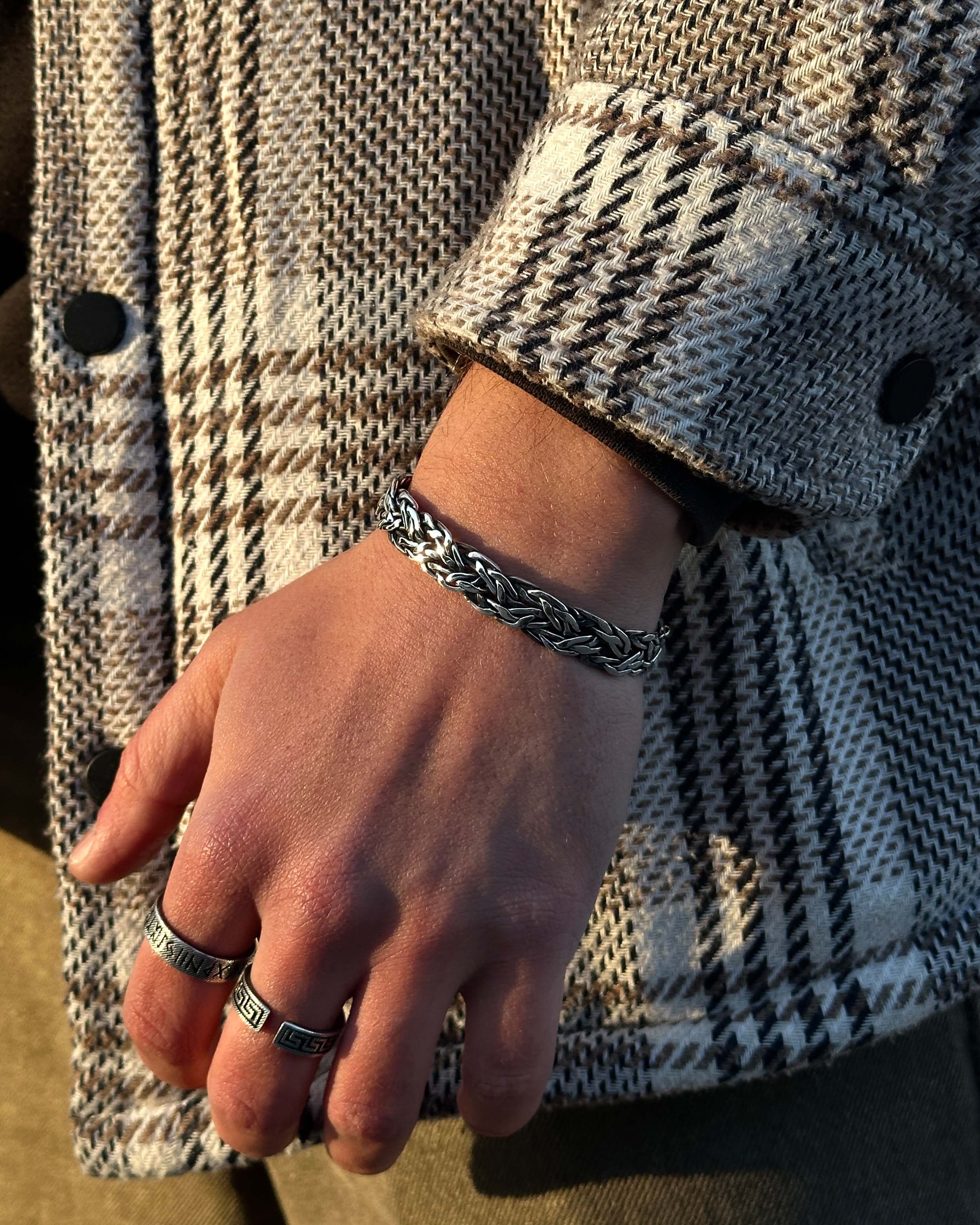 925 Sterling Silver Braided Cuff Bracelet - Adjustable Handcrafted