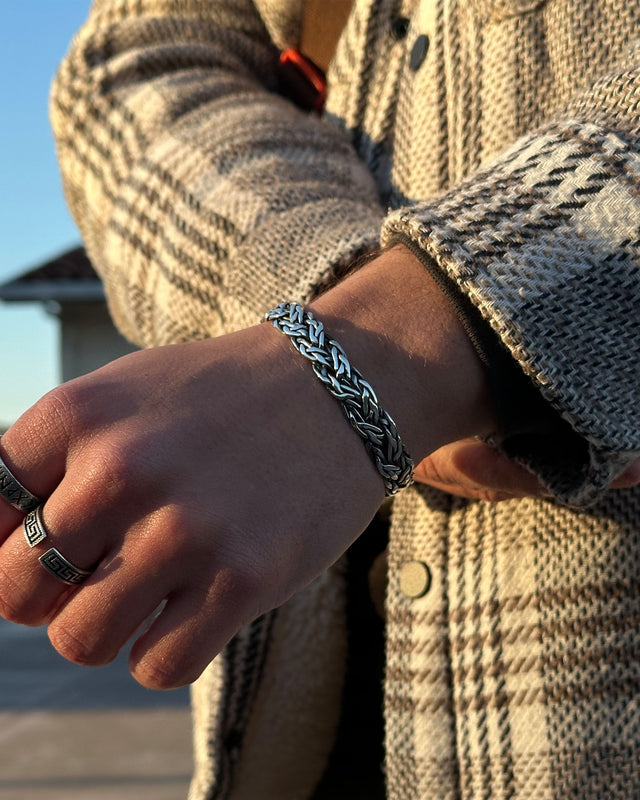 925 Sterling Silver Braided Cuff Bracelet - Adjustable Handcrafted