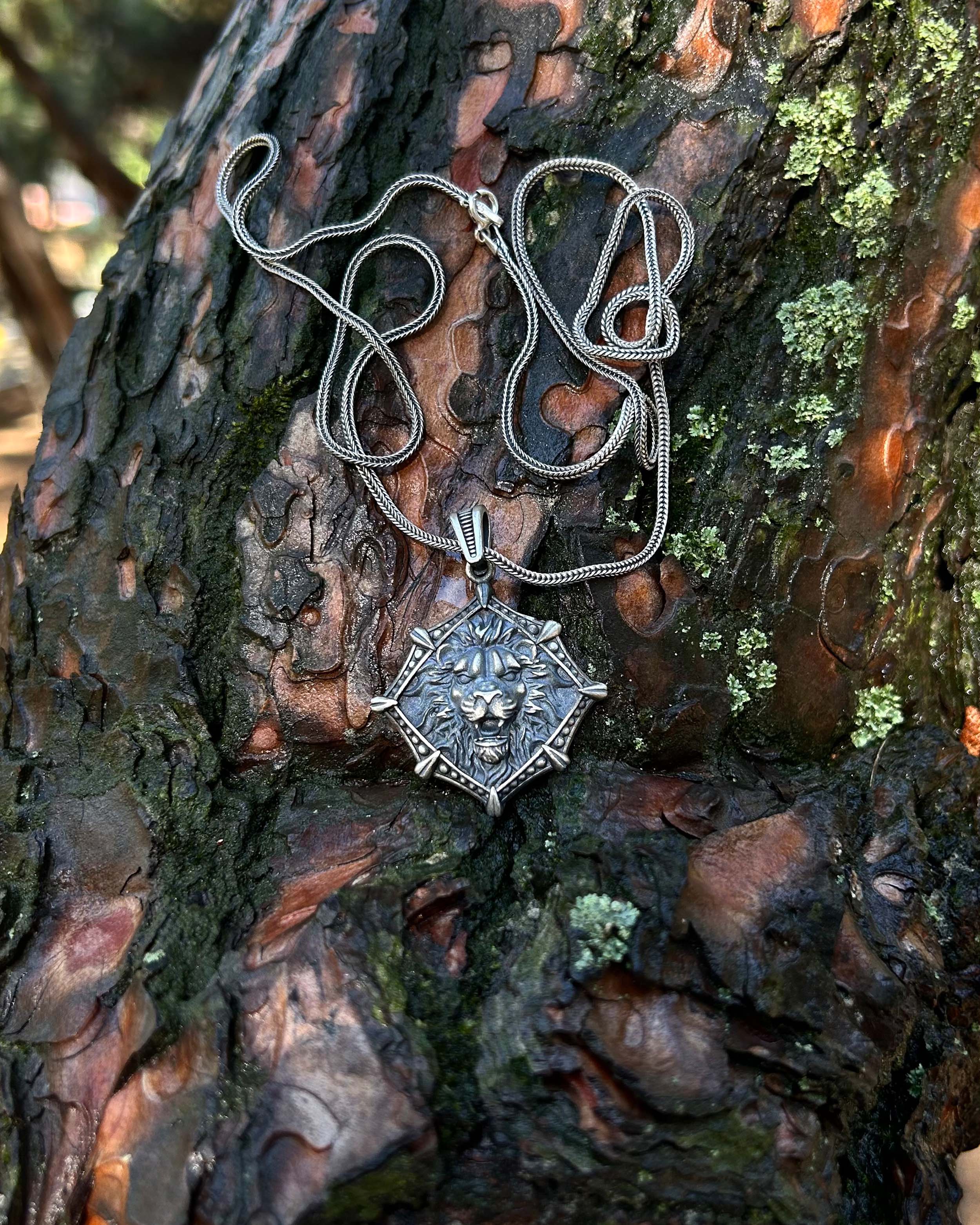 Sterling Silver Lion Medallion Pendant Necklace - Bold Statement