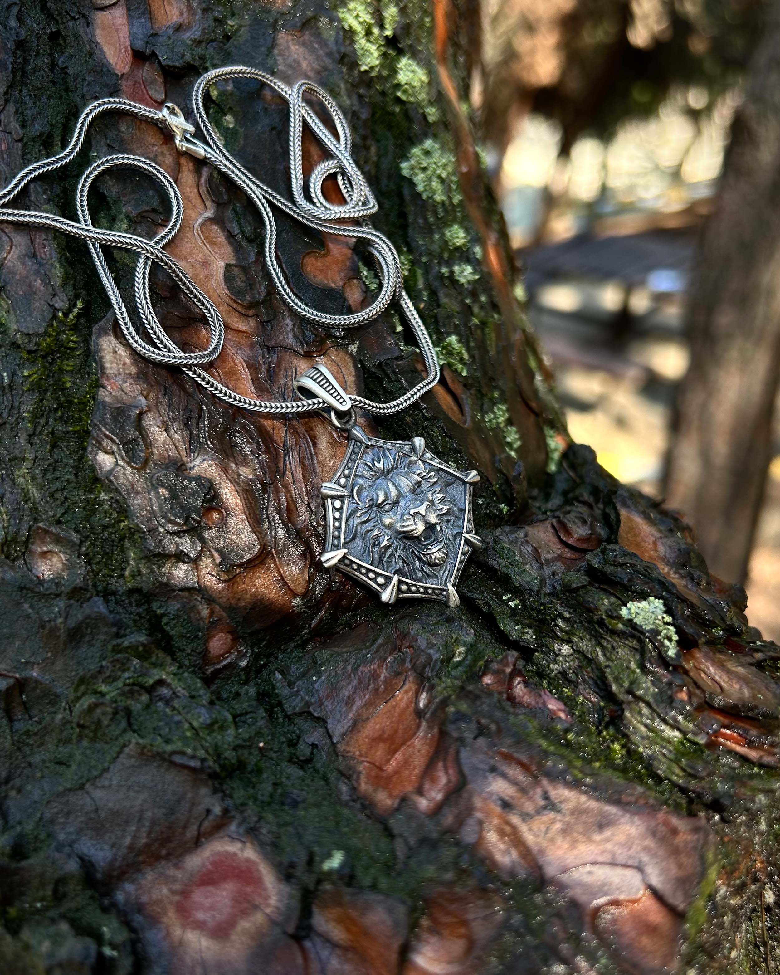 Sterling Silver Lion Medallion Pendant Necklace - Bold Statement