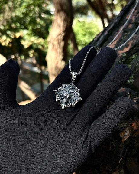 Sterling Silver Lion Medallion Pendant Necklace - Bold Statement