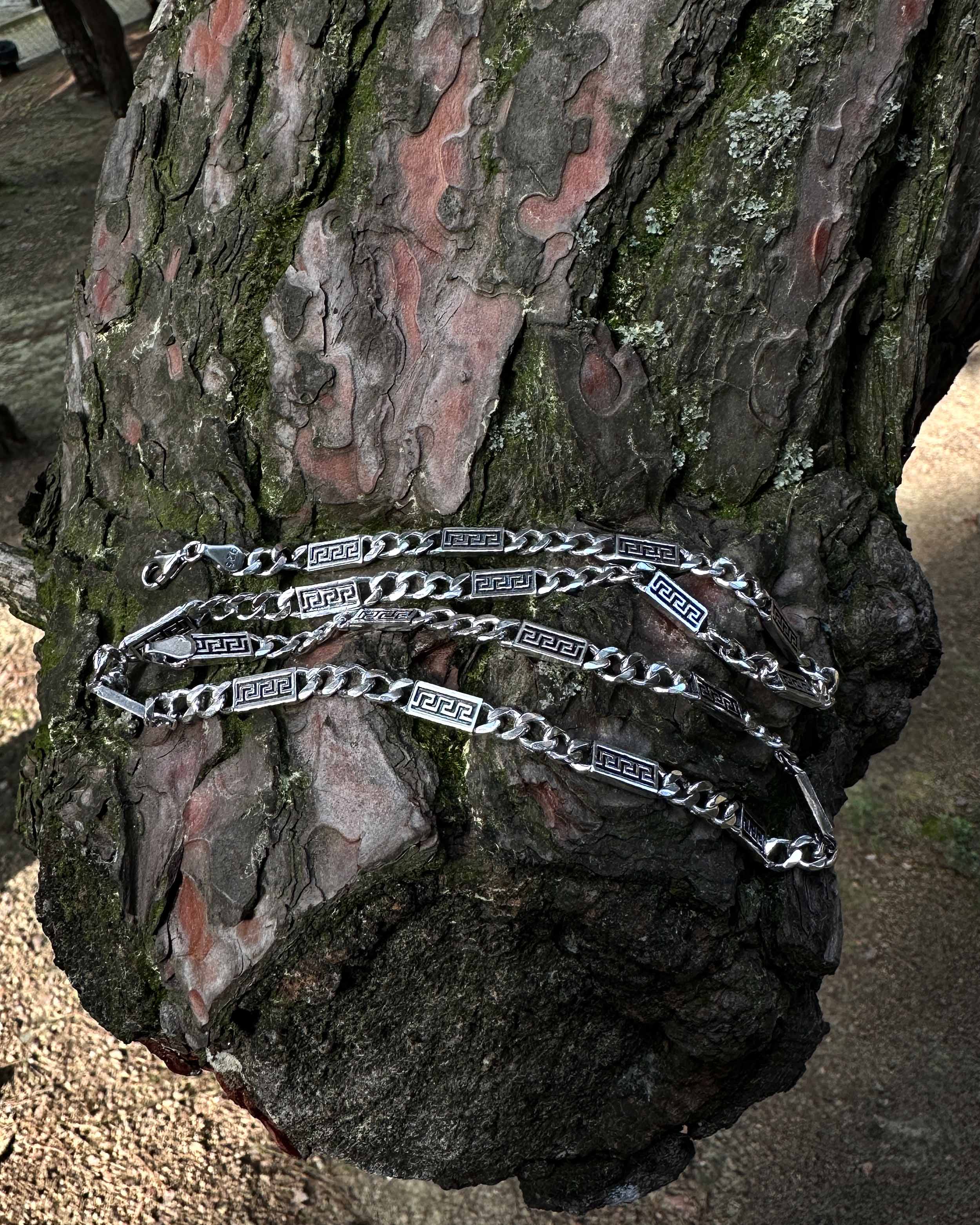 925 Sterling Zilveren Curb Ketting - Oudgrieks Meander Ontwerp