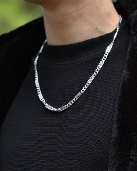 925 Sterling Silver Curb Chain - Ancient Greek Meander Design