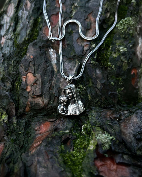 Sterling Silver Virgin Mary & Jesus Pendant - Handcrafted Sacred Icon