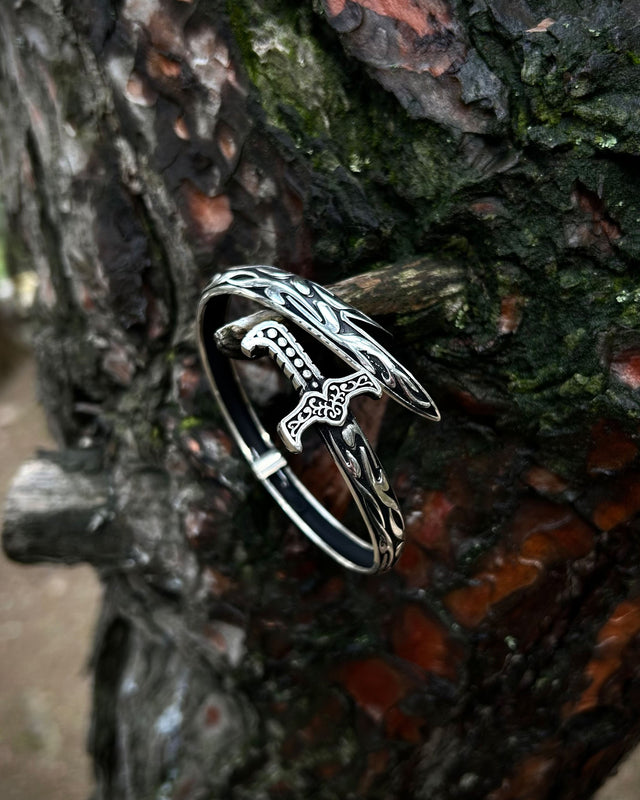 Men's Sterling Silver Sword Bracelet - Adjustable, Symbol of Strength