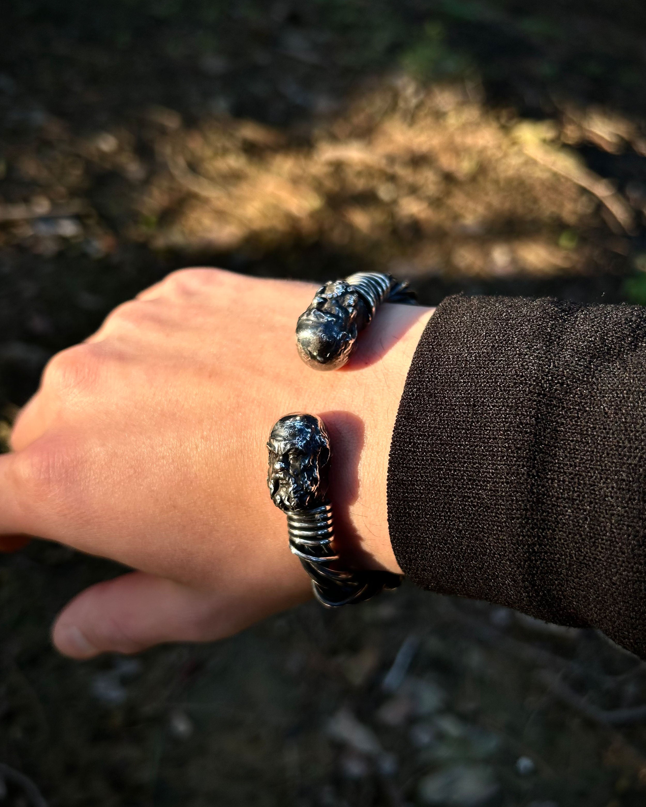 925 Sterling Silver Zeus Head Bracelet - Heavy Wire Weave