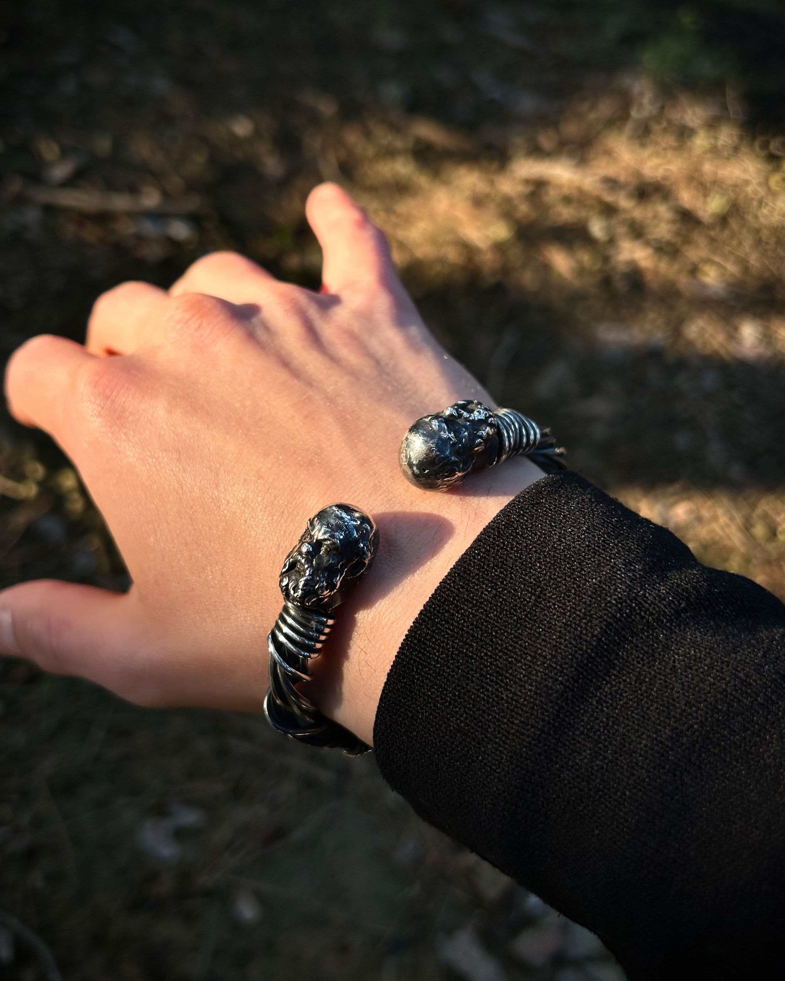 925 Sterling Silver Zeus Head Bracelet - Heavy Wire Weave