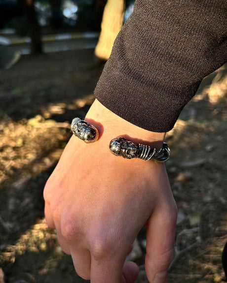 925 Sterling Silver Zeus Head Bracelet - Heavy Wire Weave