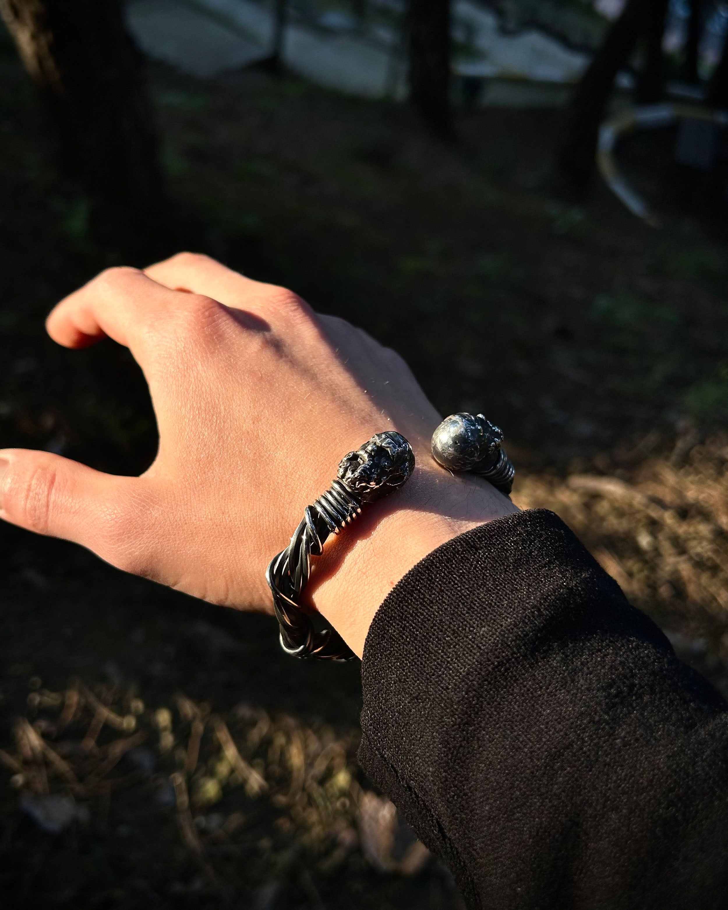 925 Sterling Silver Zeus Head Bracelet - Heavy Wire Weave