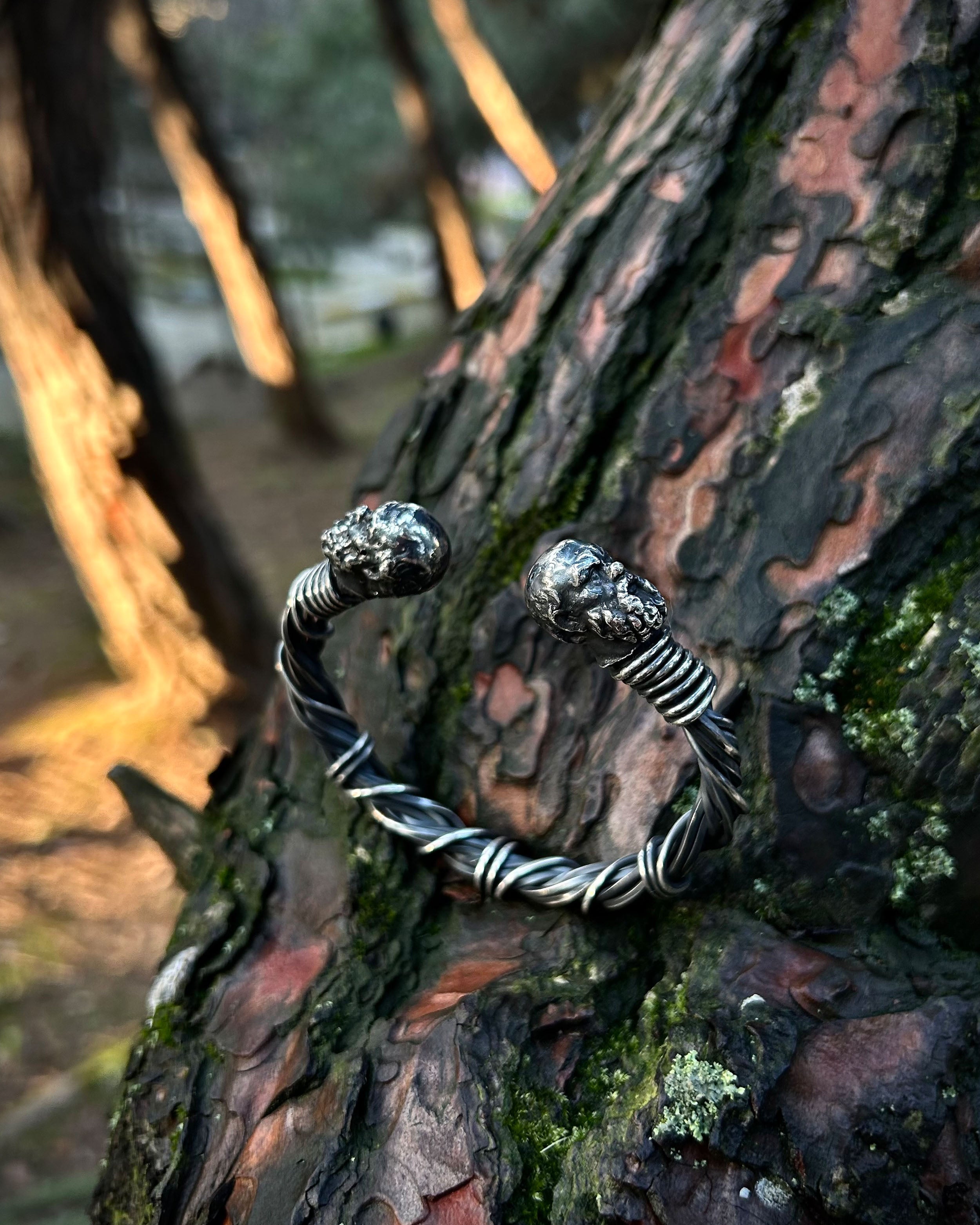 925 Sterling Silver Zeus Head Bracelet - Heavy Wire Weave