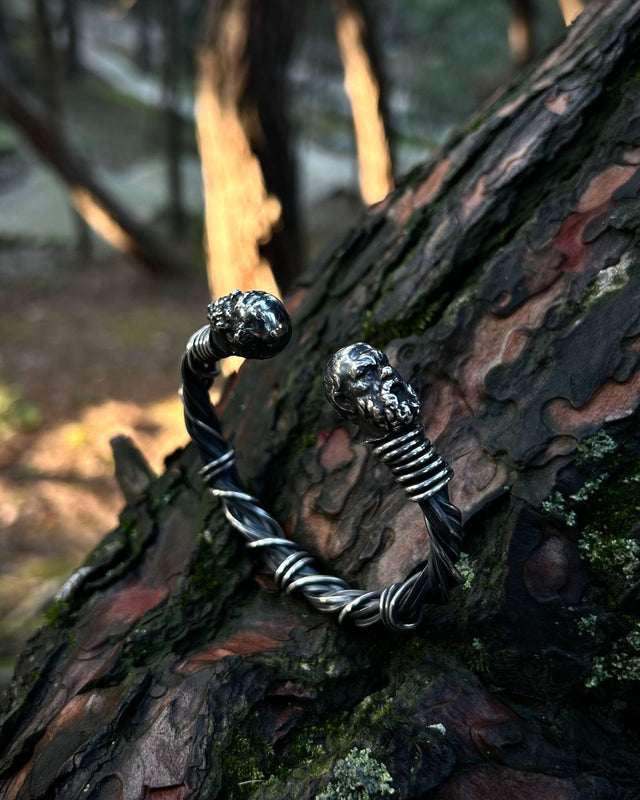 925 Sterling Silver Zeus Head Bracelet - Heavy Wire Weave