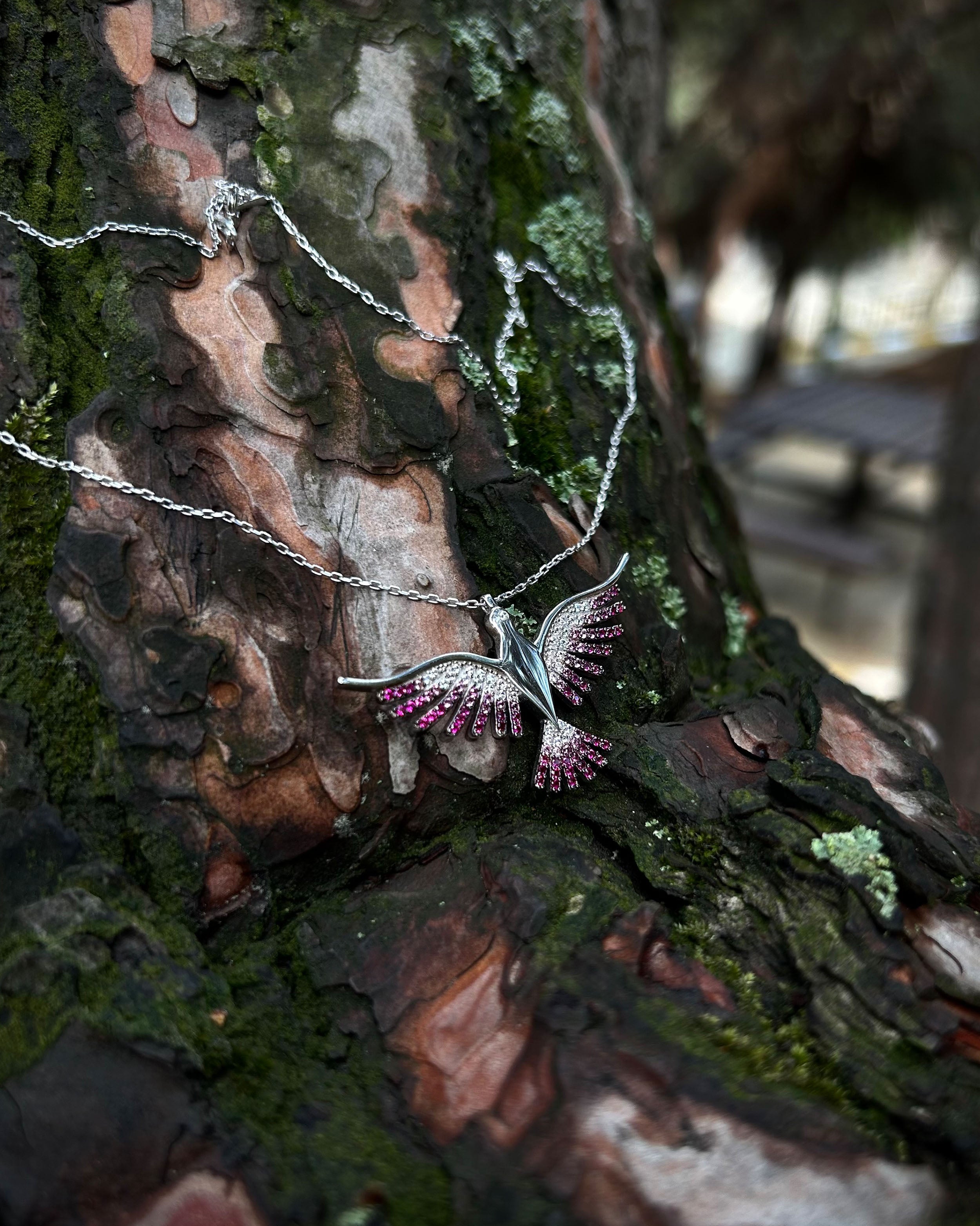 Collier pendentif Phoenix rose en argent sterling 925 - Symbole de renaissance