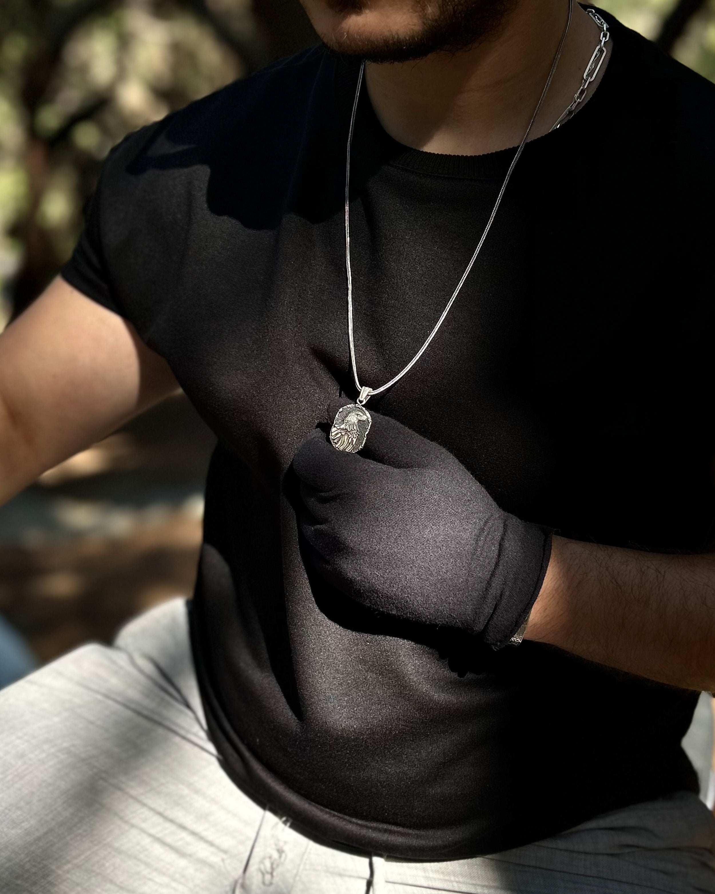 Sterling Silver Antique Eagle Portrait Necklace - Courage & Strength