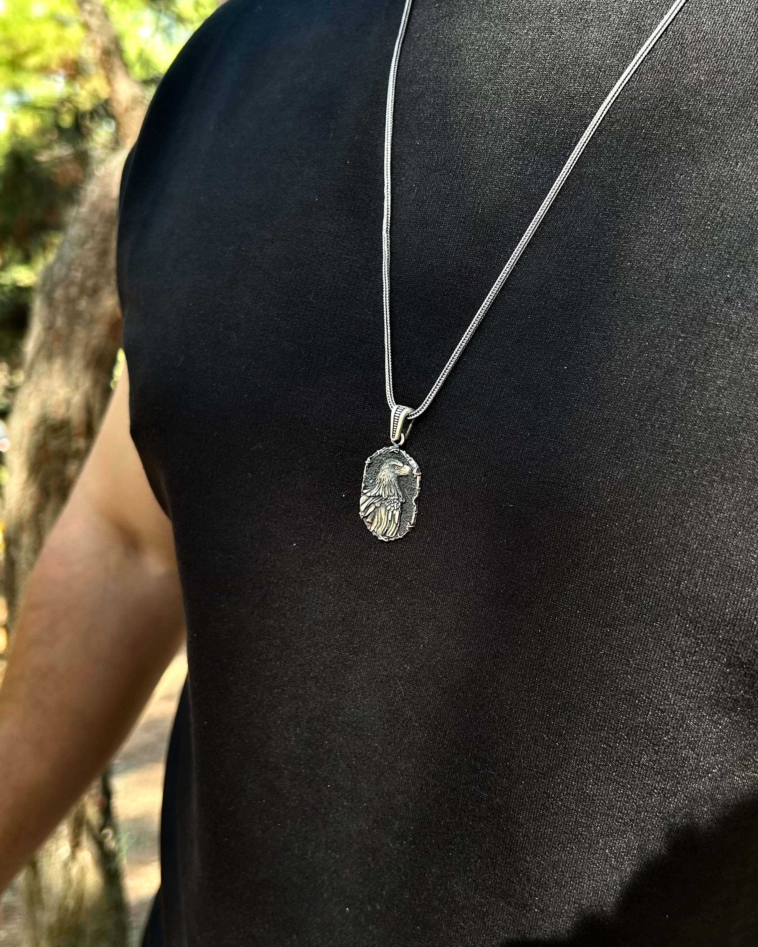 Sterling Silver Antique Eagle Portrait Necklace - Courage & Strength