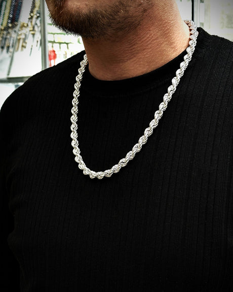 Sterling Silver Handcrafted Rope Chain Necklace - Unisex Elegance