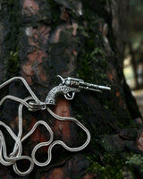 Sterling Silver Engraved Revolver Pendant Necklace - Bold Statement