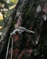 Sterling Silver Engraved Revolver Pendant Necklace - Bold Statement