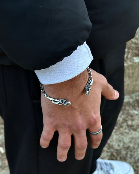 925 Sterling Silver Gothic Raven Skull Adjustable Bracelet - Handcrafted