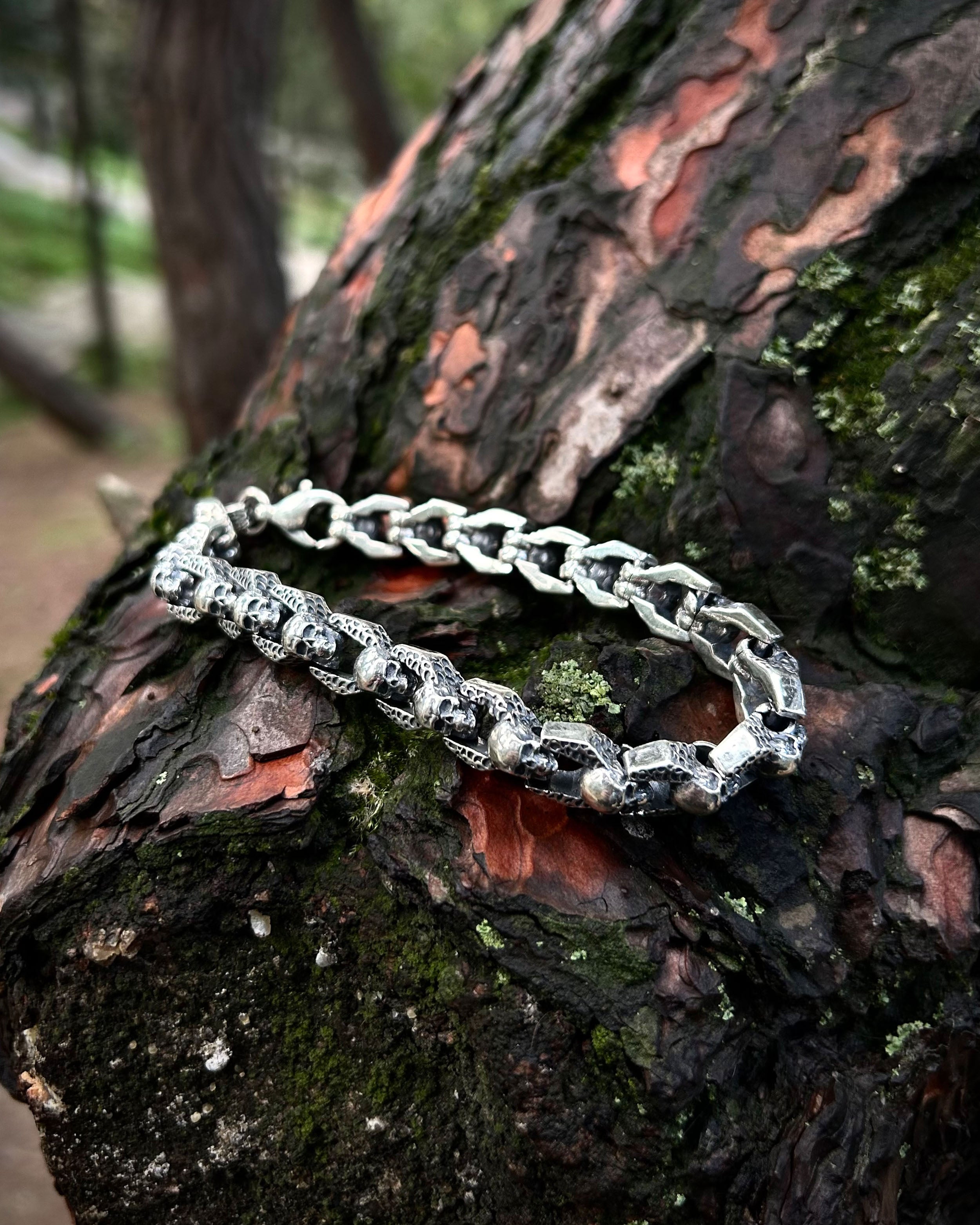 سوار رجالي من الفضة الإسترلينية 925 - تصميم سلسلة الجمجمة الثقيلة