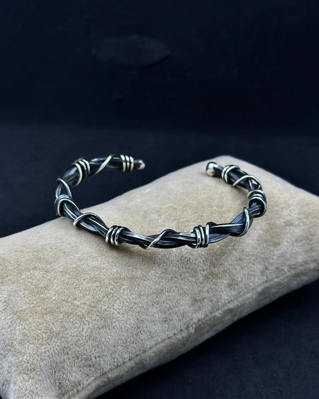 Sterling Silver Thorn Wire Gothic Bracelet - Adjustable
