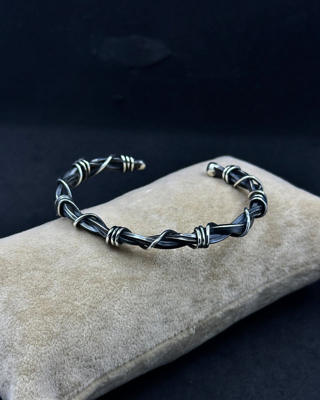Sterling Silver Thorn Wire Gothic Bracelet - Adjustable