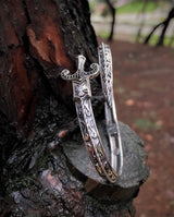 925 Sterling Silver Sword Bracelet - Black Stone Accent