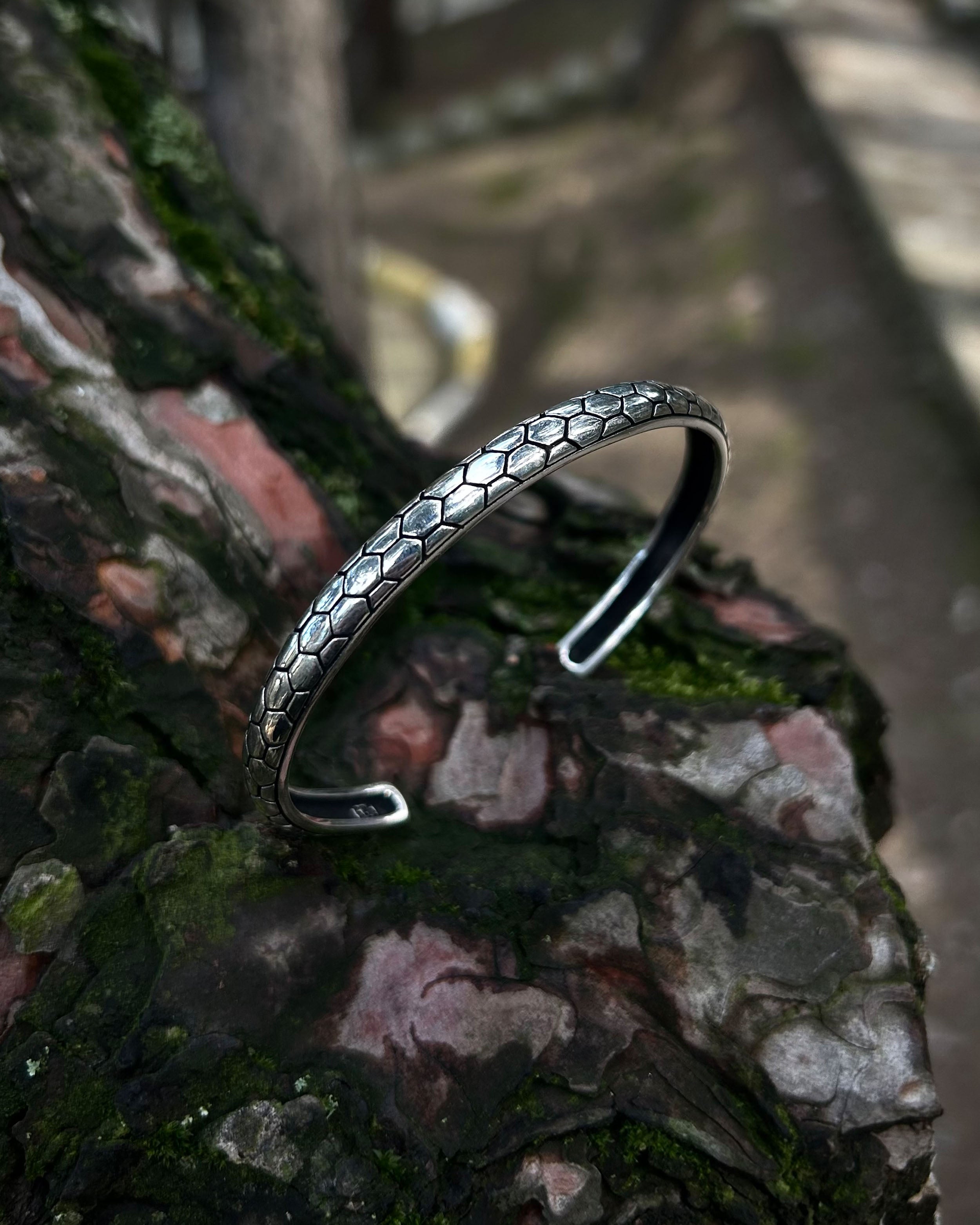 925 Sterling Silver Cuff Bracelet - Adjustable Snake Skin Design