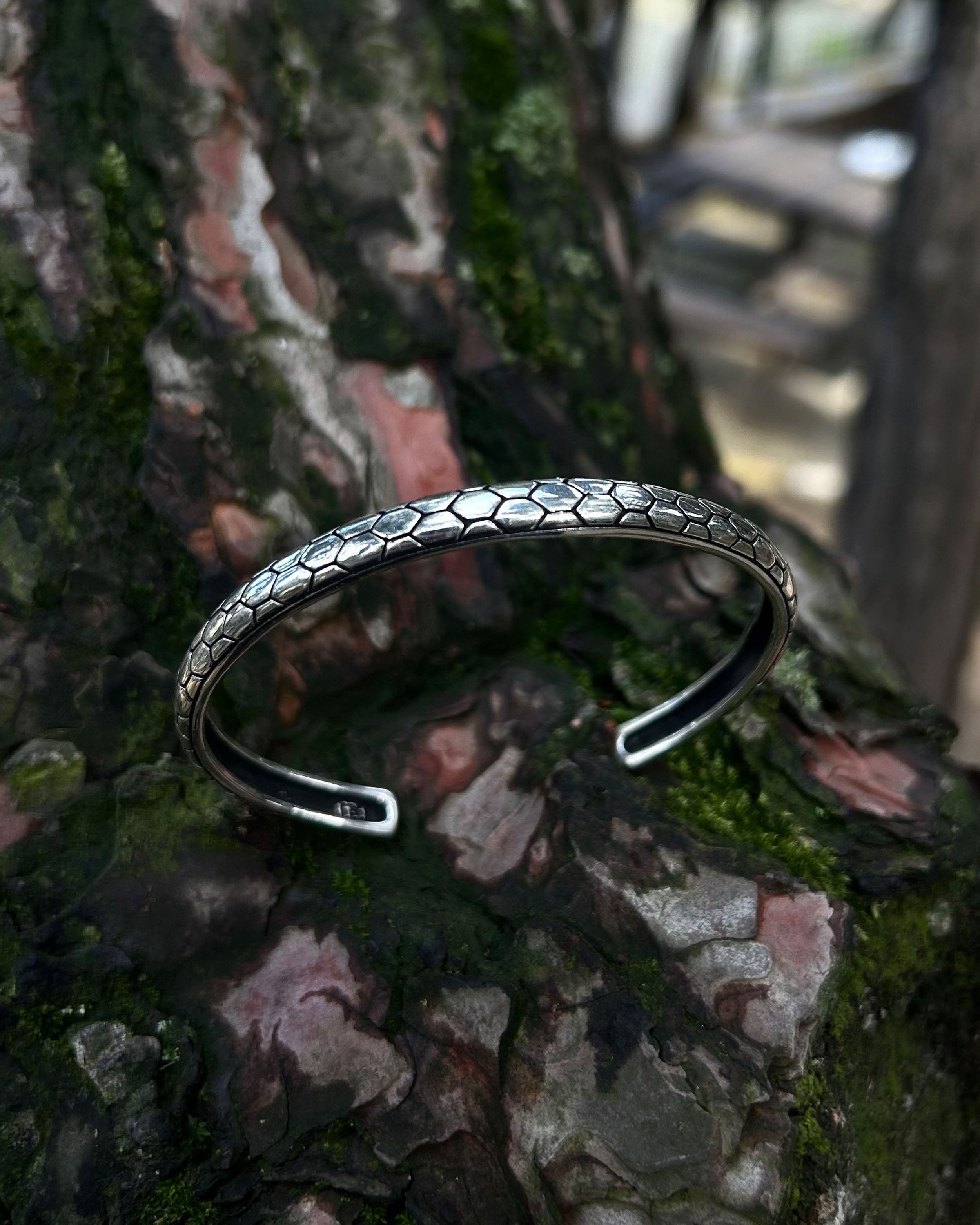 925 Sterling Silver Cuff Bracelet - Adjustable Snake Skin Design