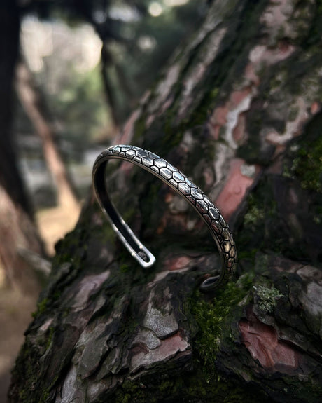 925 Sterling Silver Cuff Bracelet - Adjustable Snake Skin Design