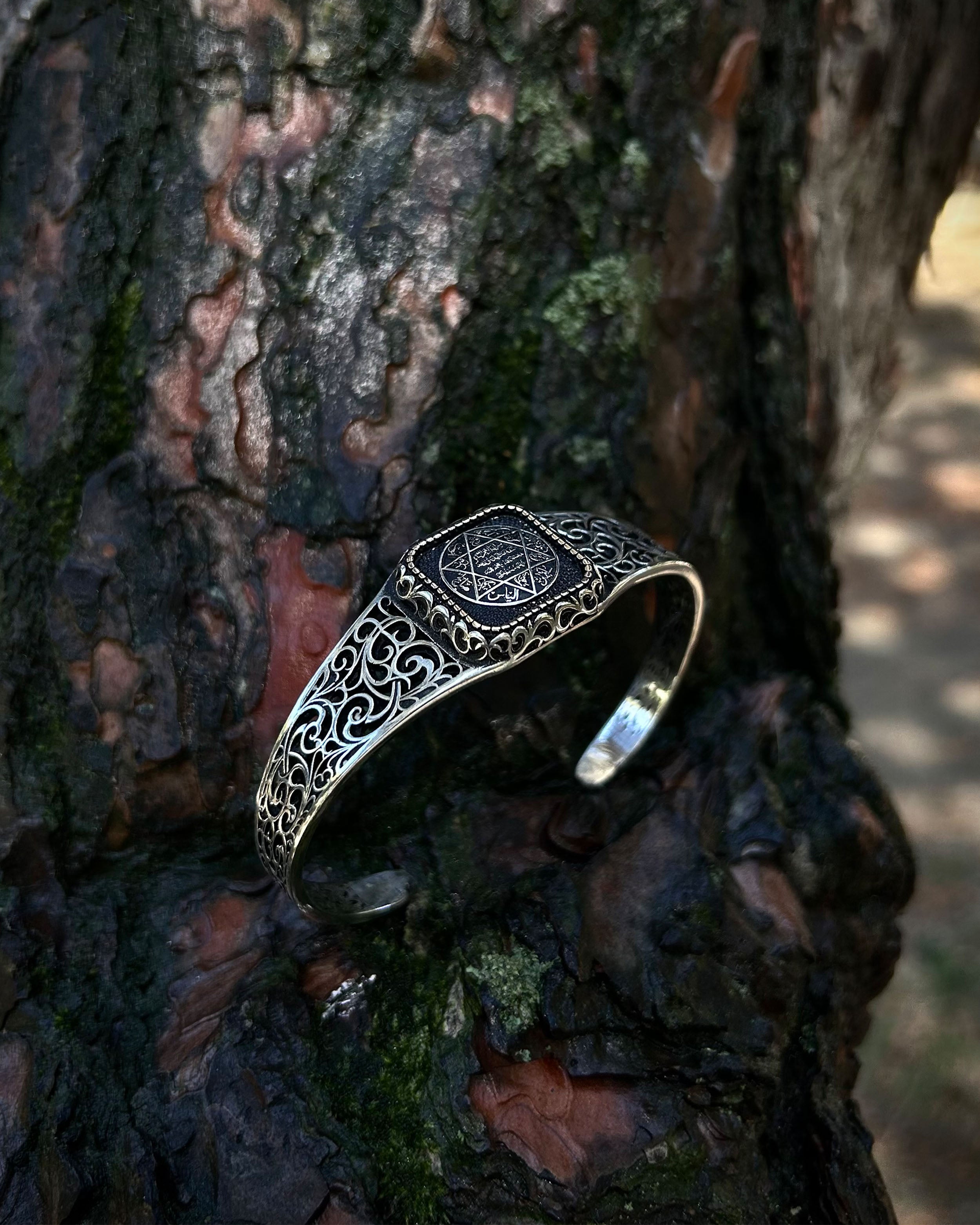 Sterling Silver Seal of Solomon Cuff Bracelet - Adjustable Handcrafted
