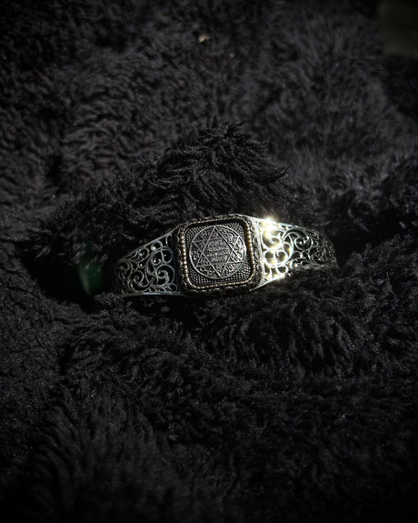 Sterling Silver Seal of Solomon Cuff Bracelet - Adjustable Handcrafted