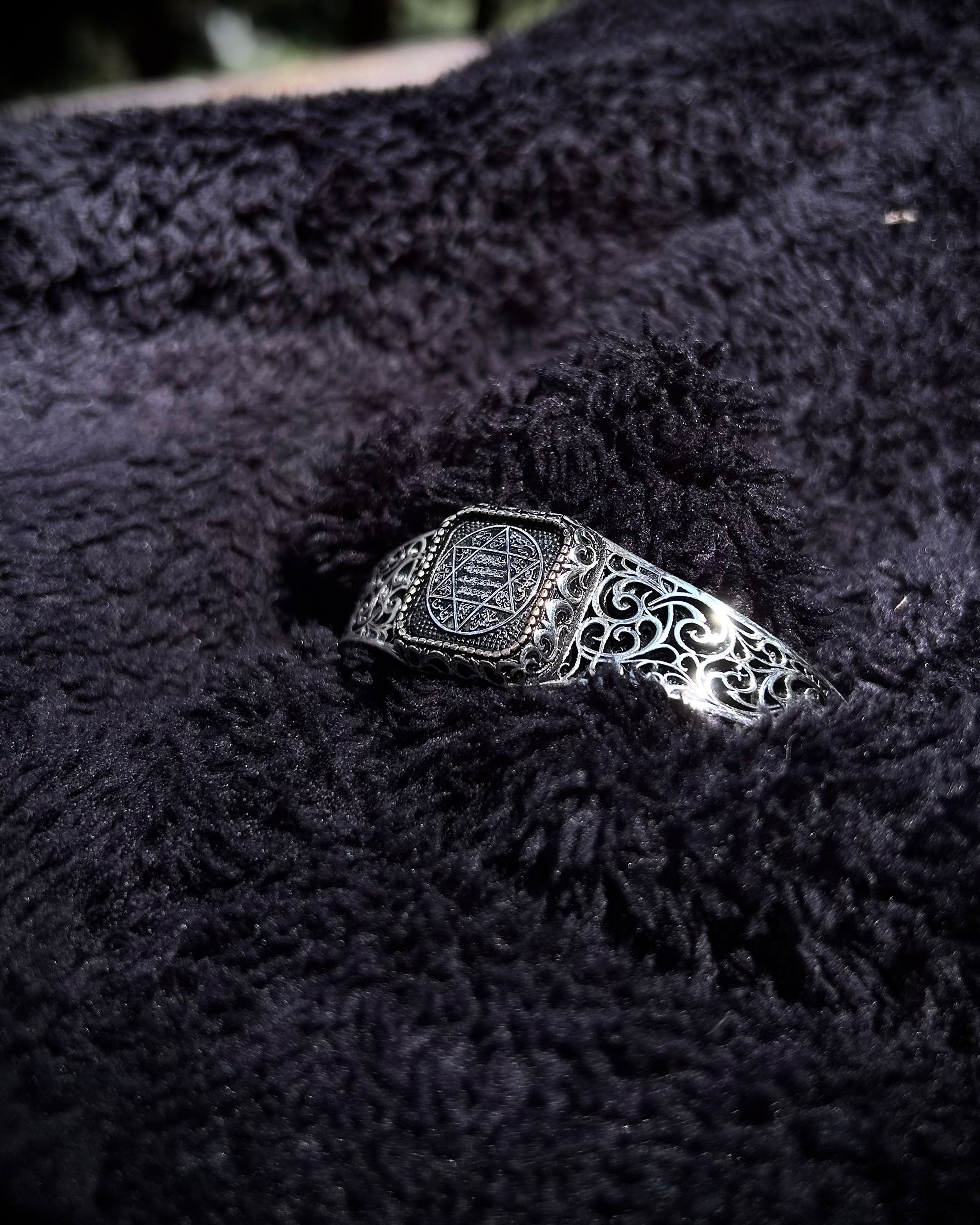Sterling Silver Seal of Solomon Cuff Bracelet - Adjustable Handcrafted