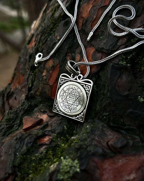 Sterling Silver Seal of Solomon Necklace - Square Talisman Design
