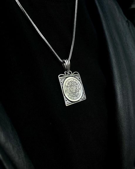Sterling Silver Seal of Solomon Necklace - Square Talisman Design