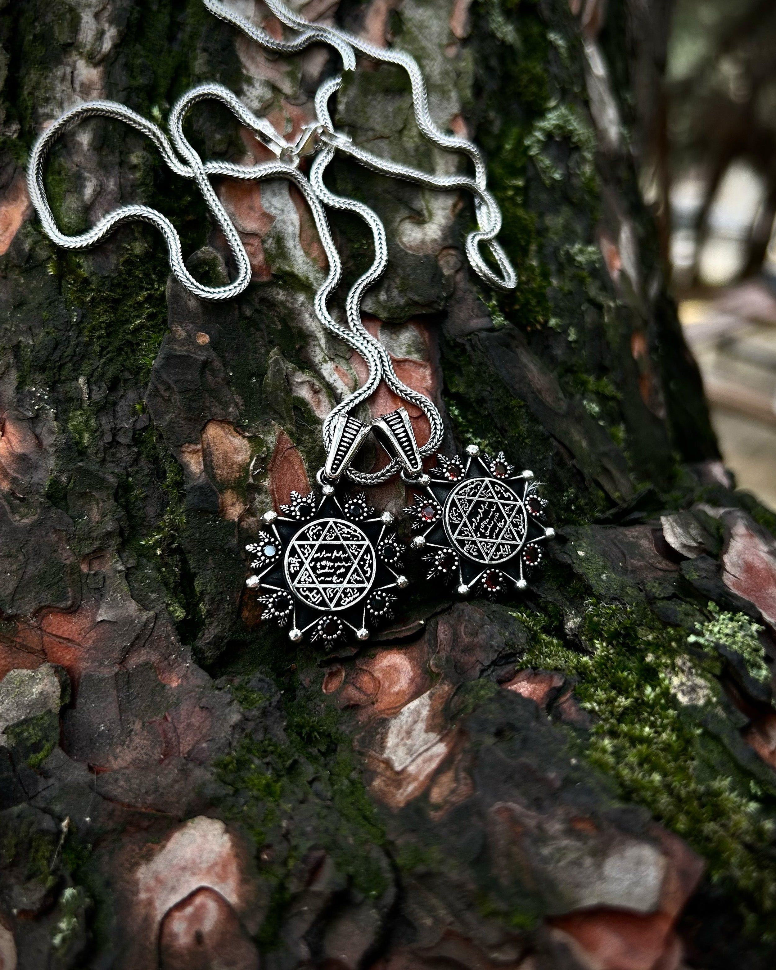 925 Sterlingsilber Anhänger Halskette mit Siegel des Salomon Stern - Mystischer Talisman