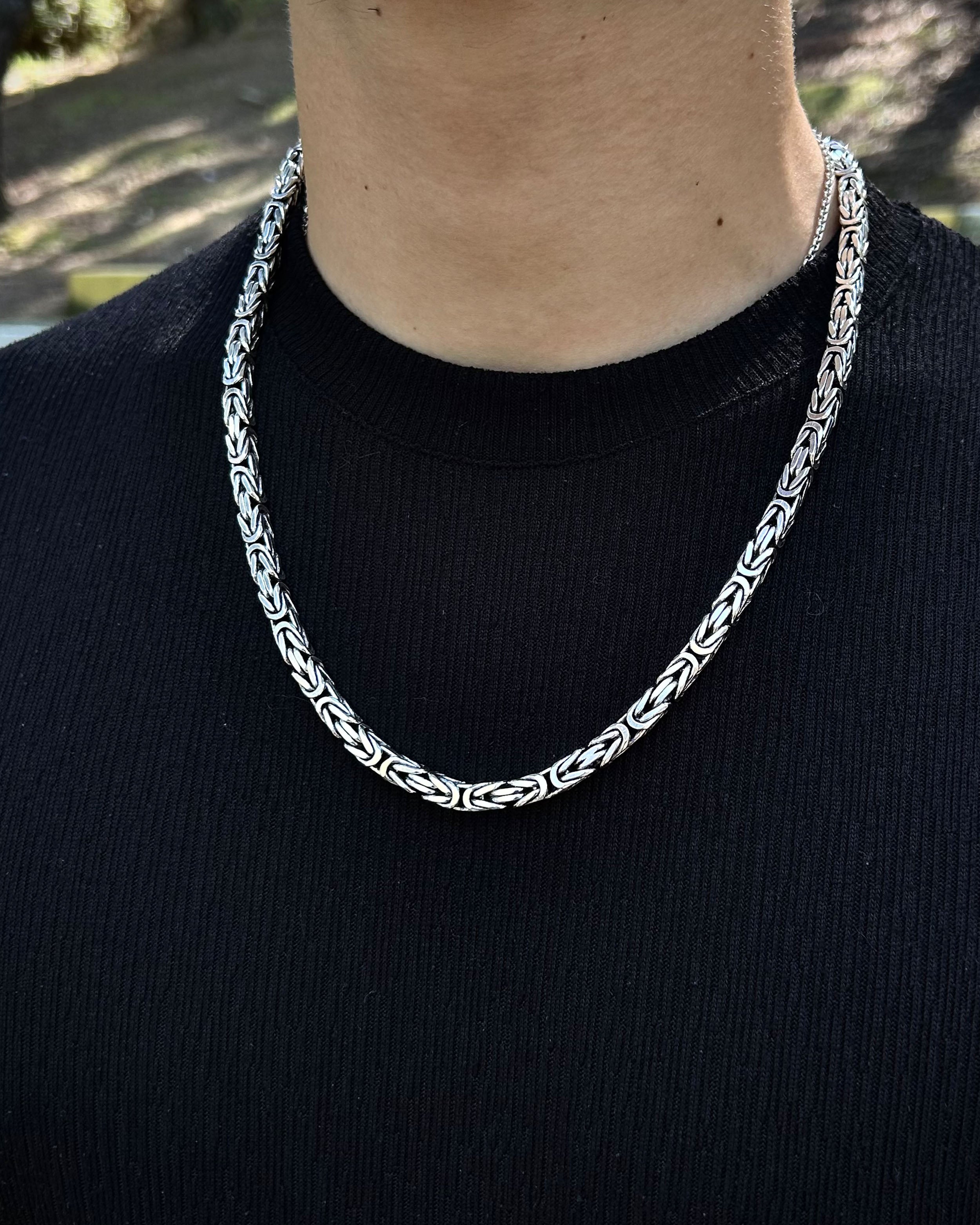 Heavy Byzantine King Chain Necklace - 925 Sterling Silver