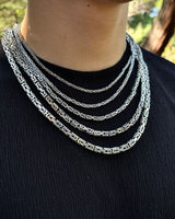 Sterling Silver Byzantine Chain Necklace - Bali Inspired Square Link