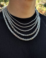 Sterling Silver Byzantine Chain Necklace - Bali Inspired Square Link