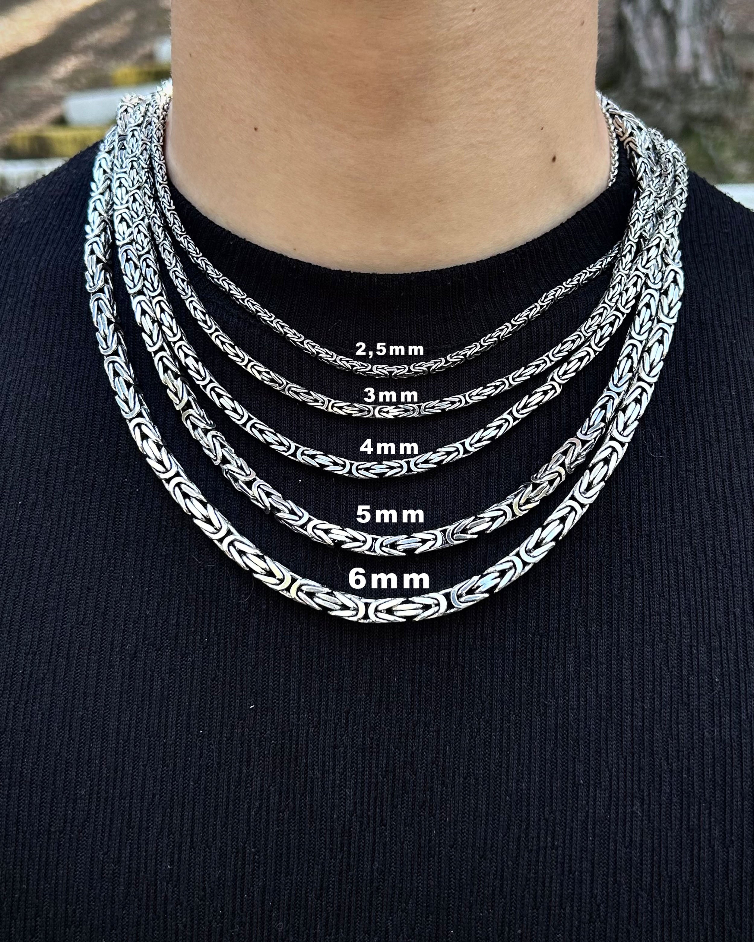 Sterling Silver Byzantine Chain Necklace - Bali Inspired Square Link