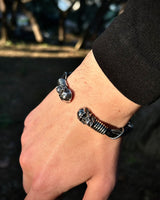 Sterling Silver Gothic Skull Bracelet - Adjustable Wire Weave Design