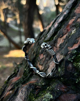 Sterling Silver Gothic Skull Bracelet - Adjustable Wire Weave Design