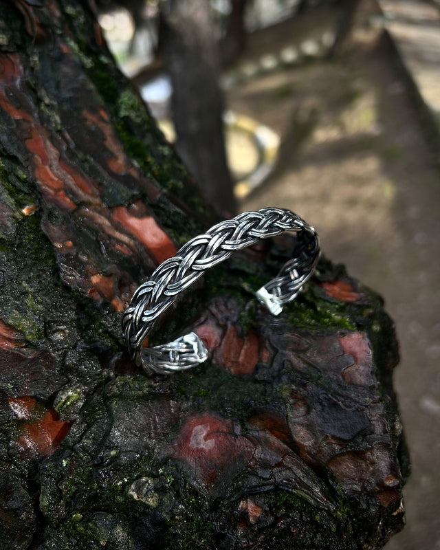 925 Sterling Silver Hand-Woven Cuff Bracelet - Adjustable Design