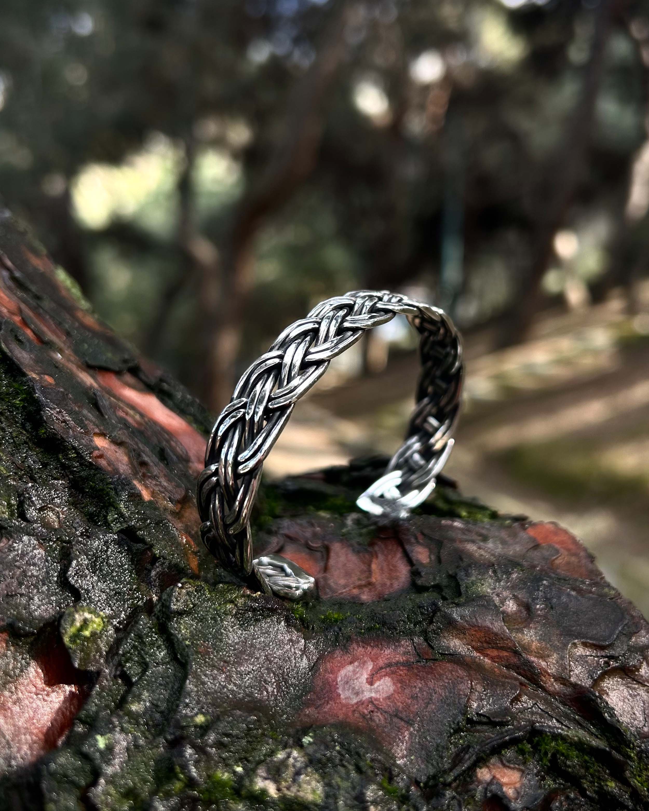 925 Sterling Silver Hand-Woven Cuff Bracelet - Adjustable Design