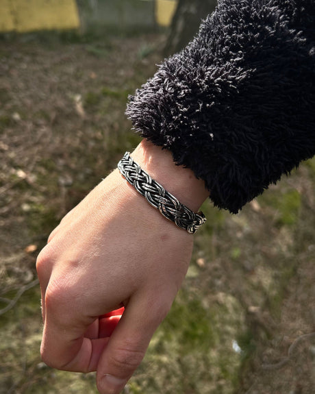 925 Sterling Silver Hand-Woven Cuff Bracelet - Adjustable Design