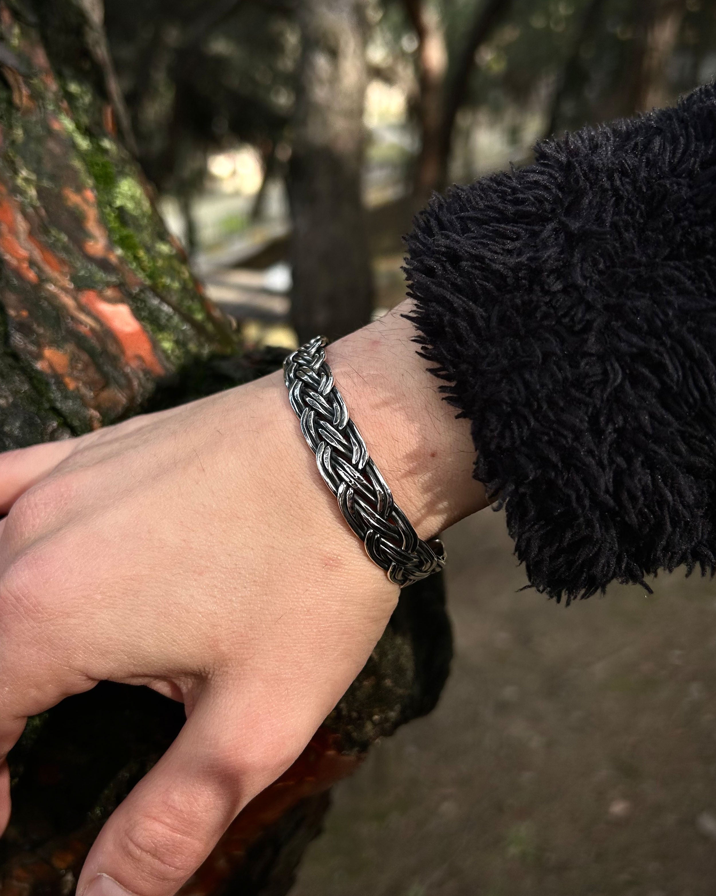 925 Sterling Silver Hand-Woven Cuff Bracelet - Adjustable Design