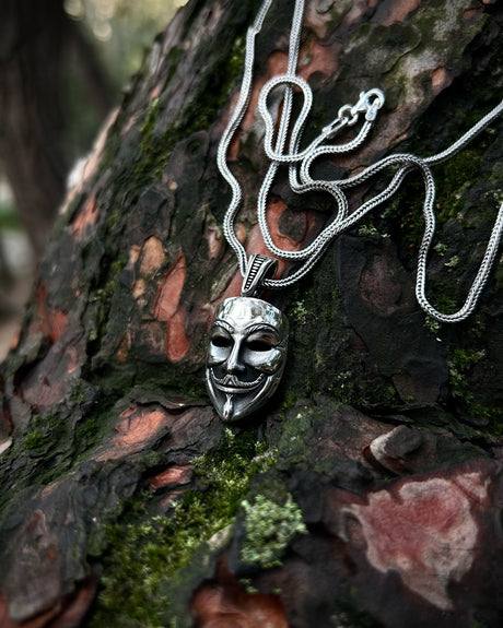 925 Sterling Silver V for Vendetta Necklace - Iconic Guy Fawkes Mask Pendant