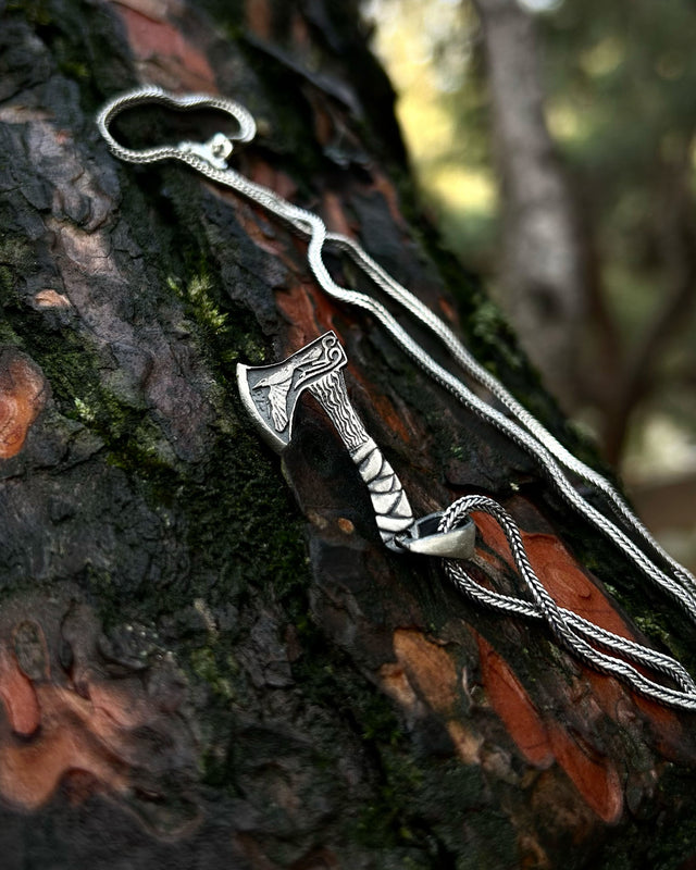Sterling Silver Viking Axe Necklace - Warrior Spirit Pendant