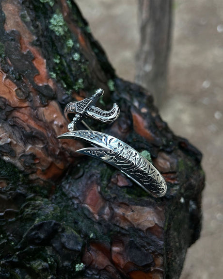 925 Sterling Silver Engraved Zulfiqar Cuff Bracelet - Adjustable