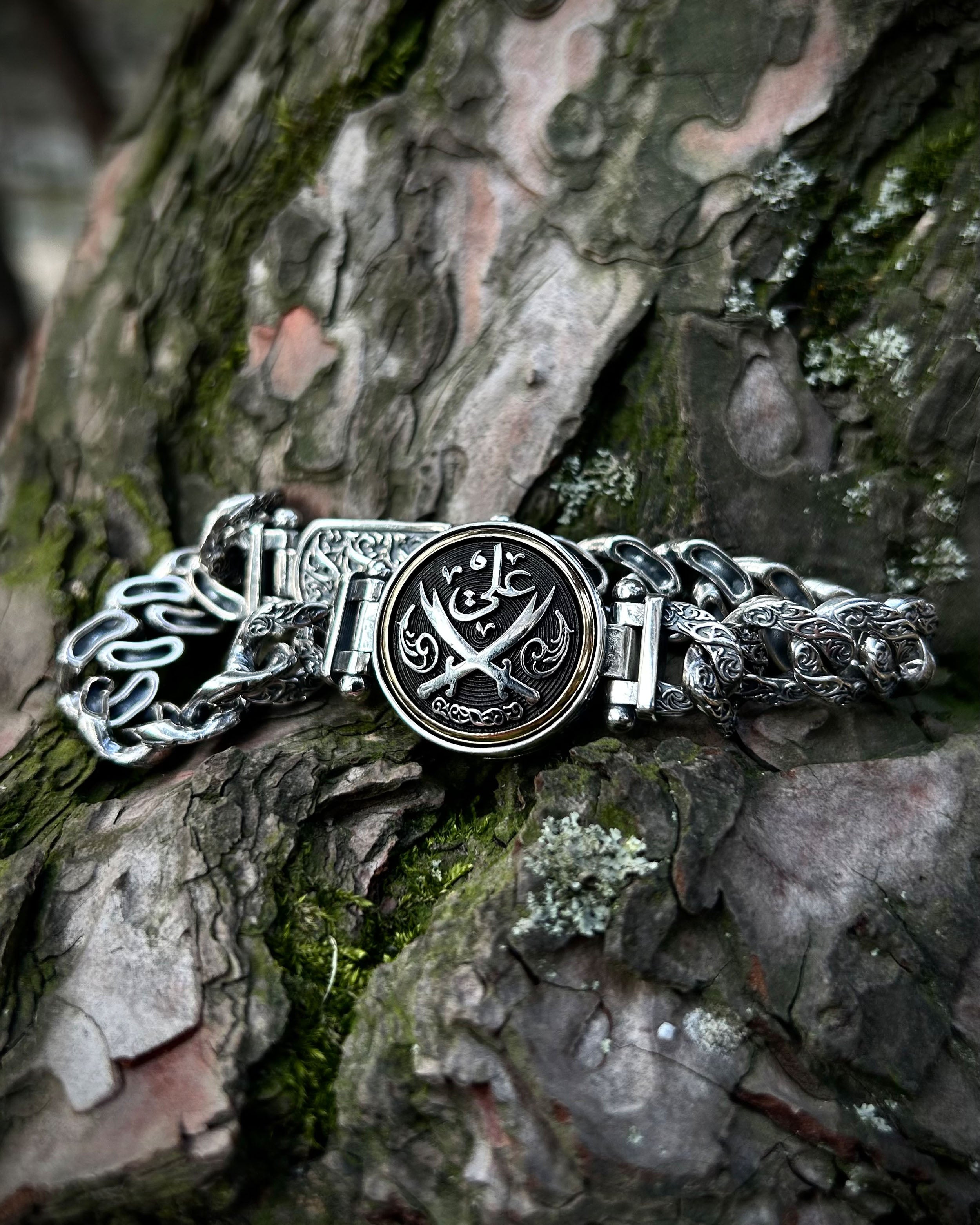 925 Sterlingsilber Zulfiqar Kettenarmband – Graviertes symbolisches Design